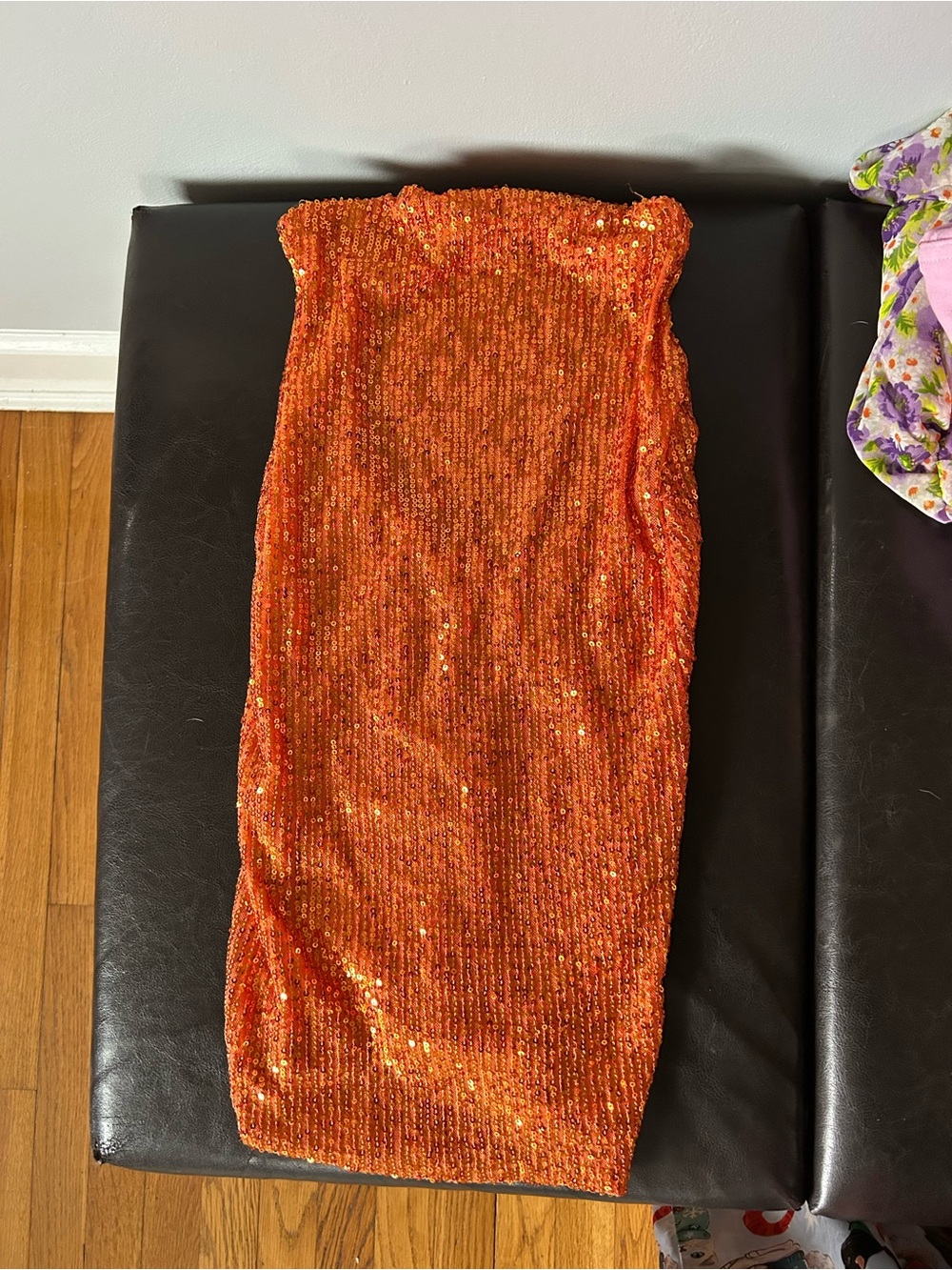 Strapless Orange Sequin Mini Dress